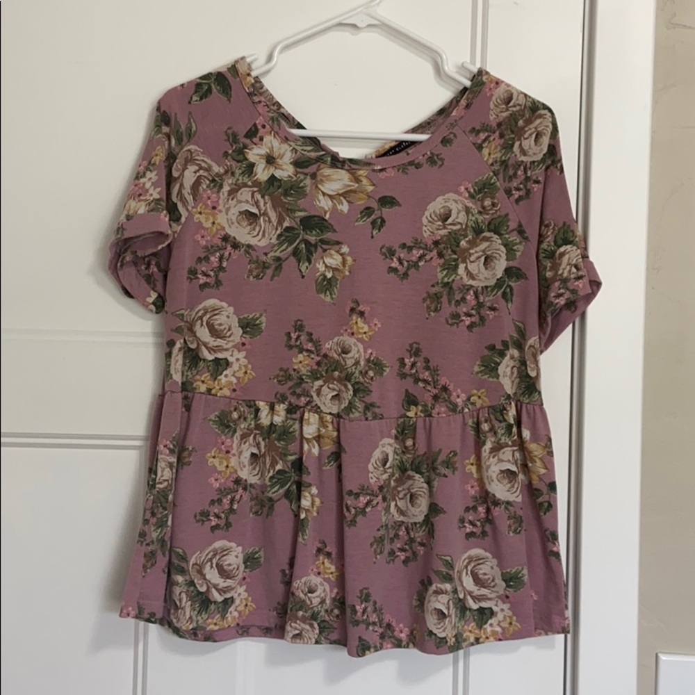 Short Sleeve Mauve Floral Peplum Top